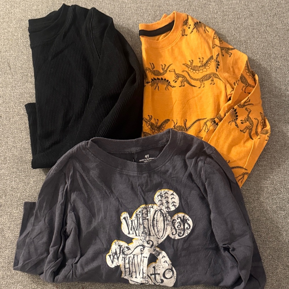 5/$15-Kids Long-Sleeve Shirt Bundle - Black, Mustard & Charcoal